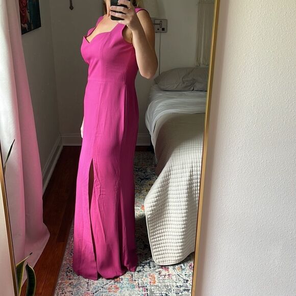 Dress the Population Monroe Dress Womens Size XL Fuchsia Pink Maxi Slit Gown - Picture 3 of 8